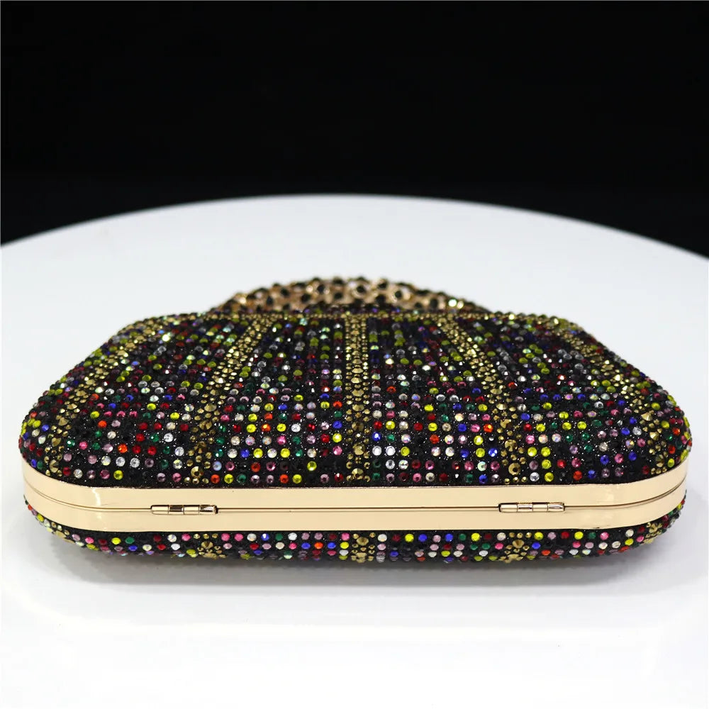 Exquisite Evening Bag With Diamond Design Fashion Handle Clutch Rhinestone Embellished Long Chain Bag