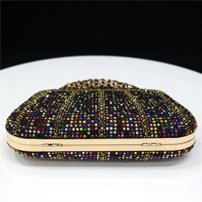 Exquisite Evening Bag With Diamond Design Fashion Handle Clutch Rhinestone Embellished Long Chain Bag