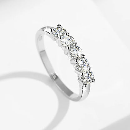 With Certficate 18K Solid Rose Gold Ring For Women 5 Stone AU 750 Luxury Wedding Band Jewelry With Stamp Trendy Engagement Gift