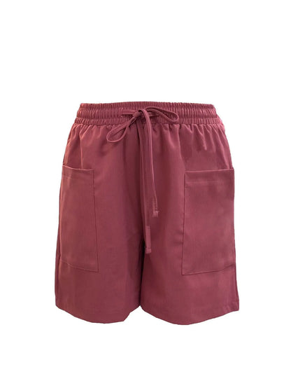 Summer New Women's Solid Color Pocket Loose High Waist Casual Fashion Quarter Shorts