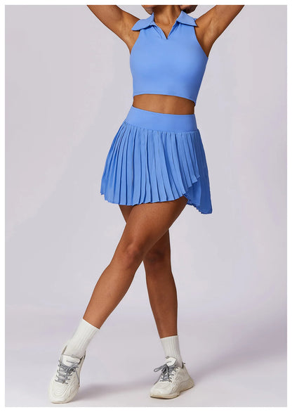 2 Pieces Sports Set for Women Yoga Suit Sportswear Fitness Top Sports Short Skirt Gym Push Up Workout