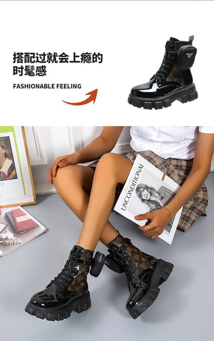 BLACK and White Ankel Boots Goth Platform Boots Snow Booties Woman