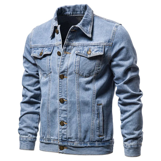 Solid Denim Jackets Motorcycle Vintage Jeans Slim Fit Cotton Casual