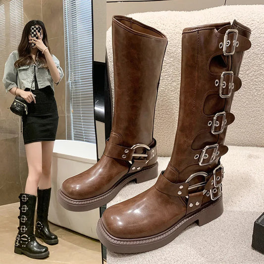 Lady Boots Women's Rubber  Luxury Designer Square Toe Winter Footwear Boots