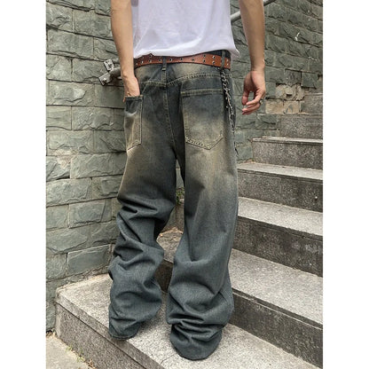 Men's Hip Hop Loose Jeans Y2K Retro Casual Wide Leg Jeans Flared Pants