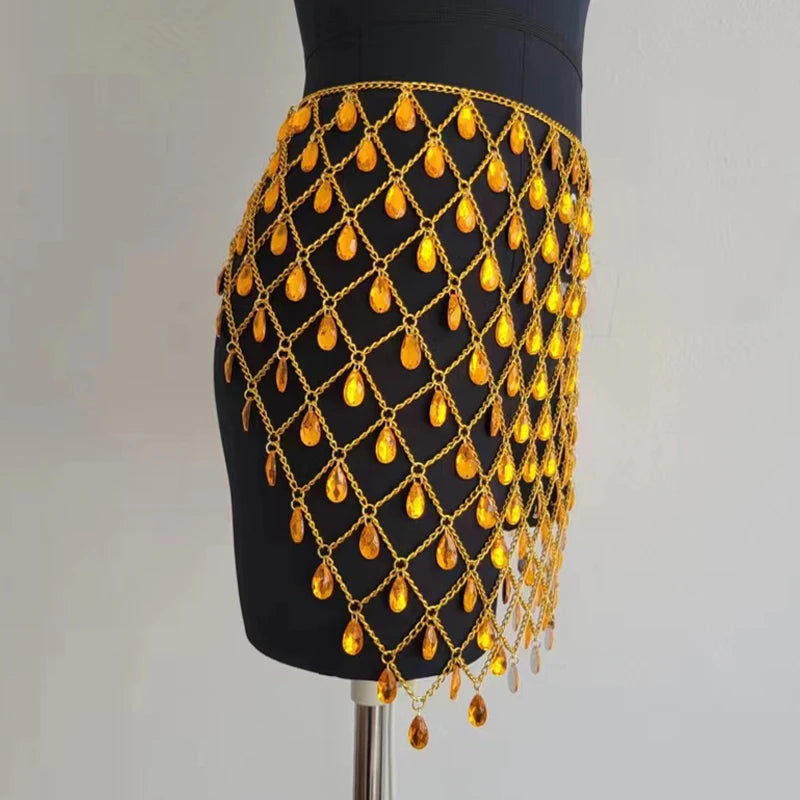 High Quality Women's Skirt Body Chain Elegant Gemstone Clothing Casual Beach Cover Up Bikini Belt Skirts Blue-35CM / One Size / CHINA Gold-35CM / One Size / CHINA Blue-35CM / One Size / CHINA-Gold-35CM / One Size / CHINA-