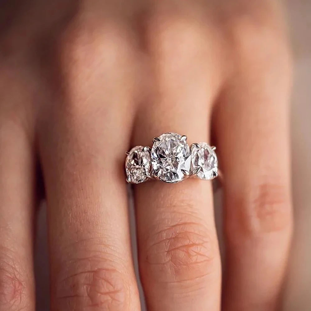 3/6 Carat Oval Cut Moissanite Engagement Rings 3-Stone Lab Diamond 925 Sterling Silver Wedding Rings Band for Women Fine Jewelry