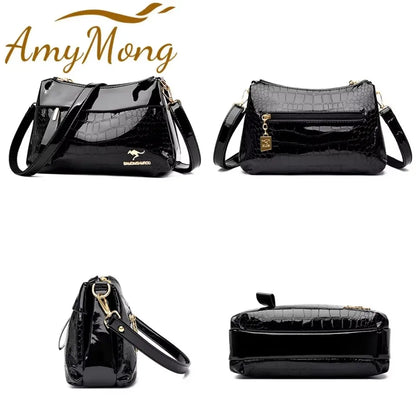 3 Layers Women Handbag Purses Luxury Designer Patent Leather Shoulder Messenger