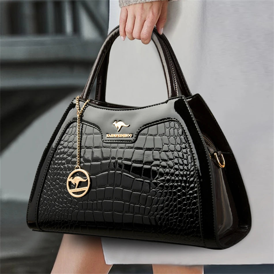 Luxury Patent Leather Handbags for Women Designer Crocodile Pattern Women's Shoulder Crossbody