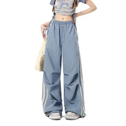 Women Blue Striped Pants Baggy Harajuku Sweatpants Aesthetic Oversize Parachute Pants Y2k 2000s Vintage Fashion Trousers Clothes