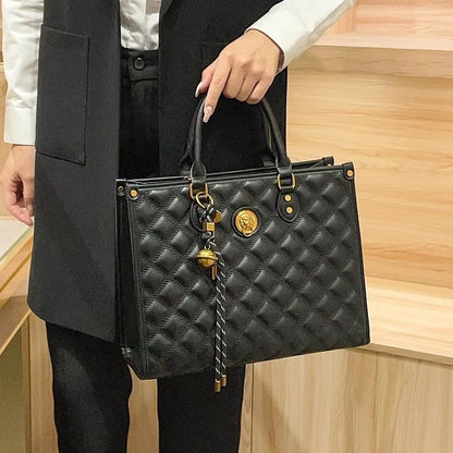 Light luxury brand hand-held large capacity tote bag diamond grid single shoulder diagonal cross bag
