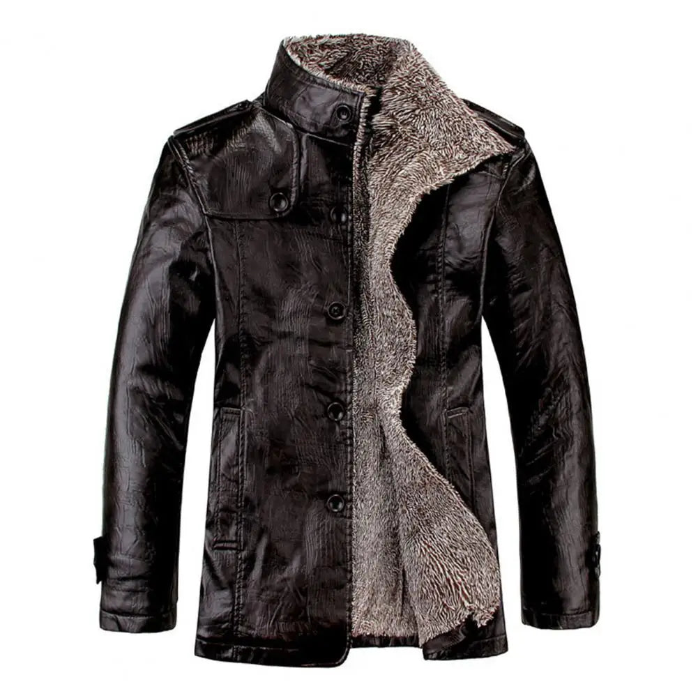 Winter Men's Leather Jacket Thicken Fleece Motorcycle Coat Casual