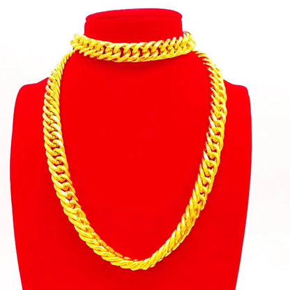 9999 24K real gold jewelry men's necklace snake bone boss chain flat Fu character buckle horse whip necklace