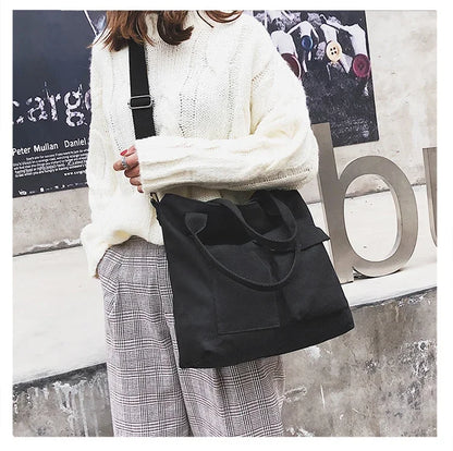Fashion Canvas Bags Students Handbag Shoulder Bag Large Capacity Solid Color Totes Shopper Bag Casual Female CrossBody 2024