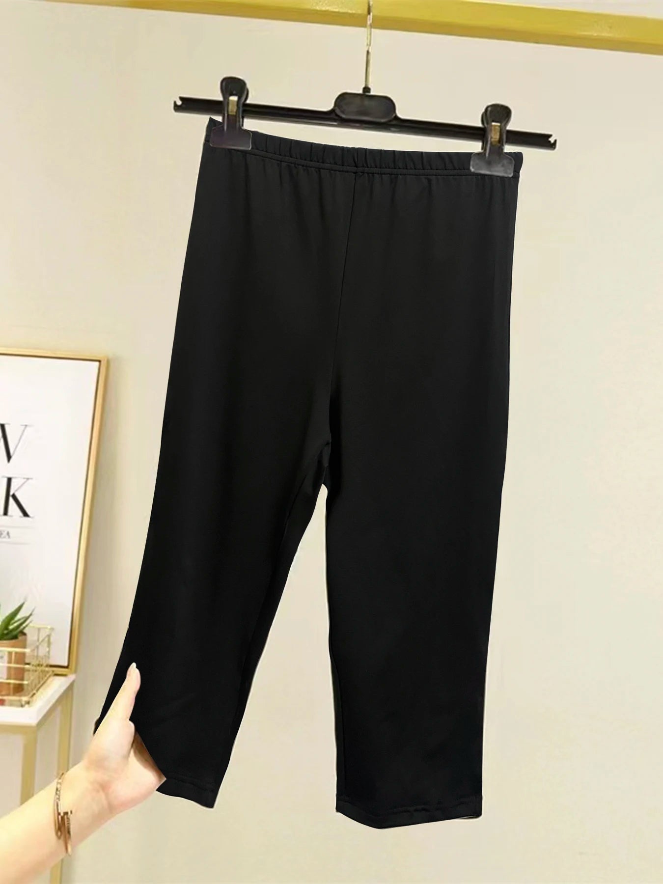 Curvy Plus Size Women's Skinny Capri with Side Split Elastic Leggings Fashion Casual