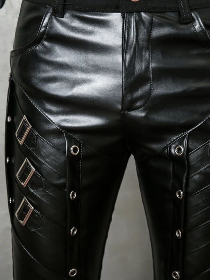 Men`s Motorcycle Hip Hop Slim Fit Soft PU Faux Leather Biker Pants