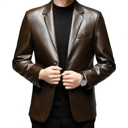 Men Jacket with Button Decoration Long-lasting Wear Stylish Lapel Collar