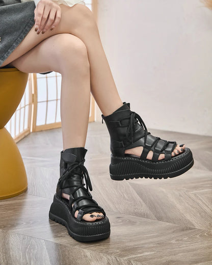 7.5cm Genuine Leather Women Sandals Loafer Shoes Platform Wedge Comfy Hollow ZIP Summer Rubber Peep Toe Retro Flats Ankle BootS yellow / 36 yellow / 37 yellow / 35 yellow / 36-yellow / 37-yellow / 35-yellow / 40-black / 35-yellow / 38-yellow / 39-black / 38-black / 39-black / 36-black / 37-green / 36-green / 37-black / 40-green / 35-green / 40-green / 38-green / 39-