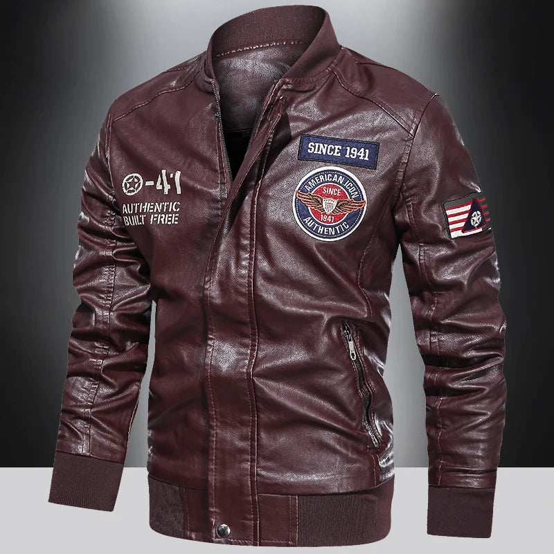 Men's Motorcycle Suit Leather jacket Color collar pilot casual PU leather jacket
