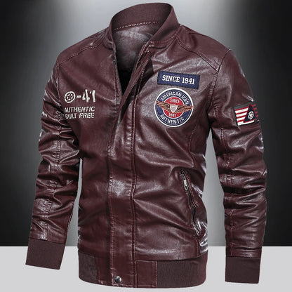 Men's Motorcycle Suit Leather jacket Color collar pilot casual PU leather jacket