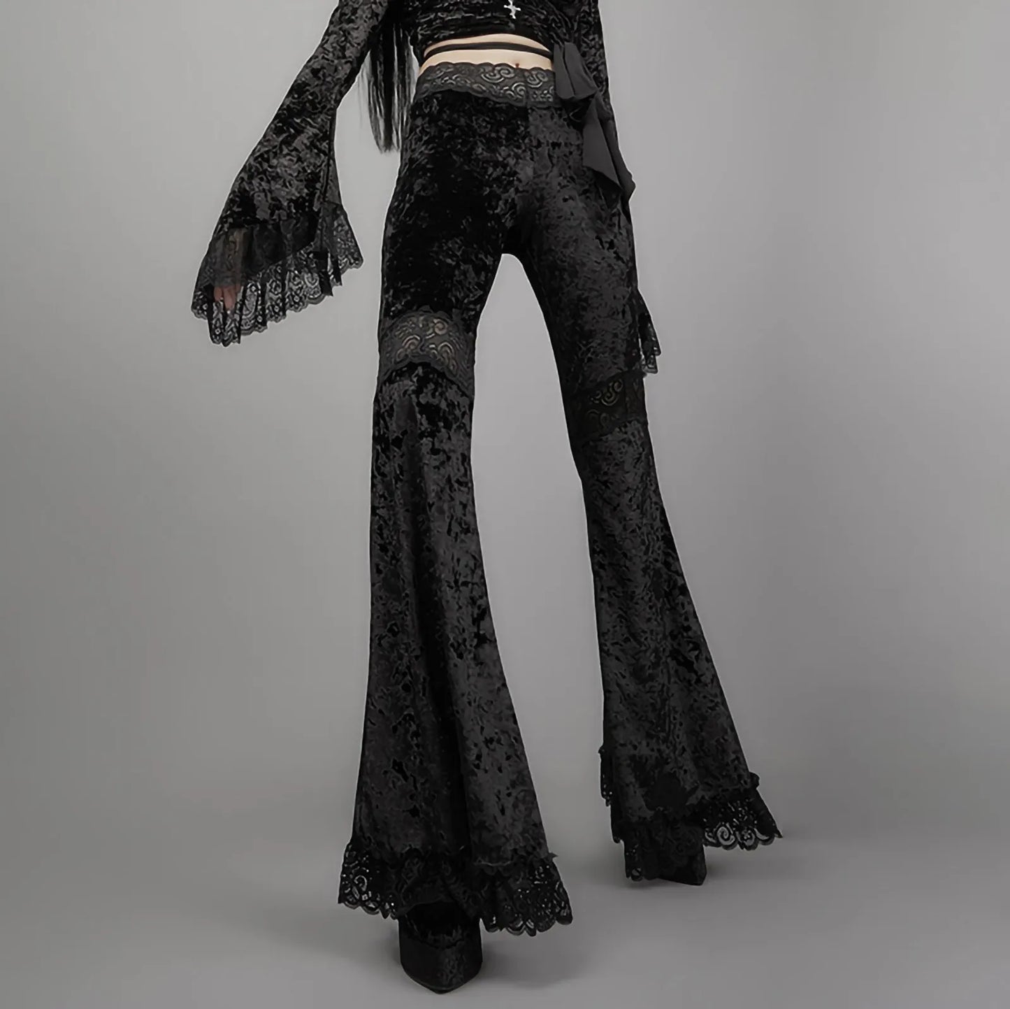 Cargo Pants Women High Waisted Fashion Long Pants Women Pants Gothic Lace Pants Paneled Wide-Leg Pants брюки женские