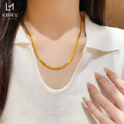 Luxury 24K 9999 Pure Gold real gold Women's cross car flower star necklace bright