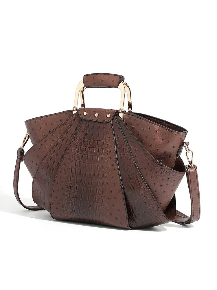 Large Capacity Leather Purse Metal Top Handle Handbags Crossbody Large Tote Bag