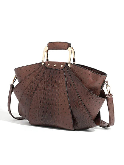 Large Capacity Leather Purse Metal Top Handle Handbags Crossbody Large Tote Bag