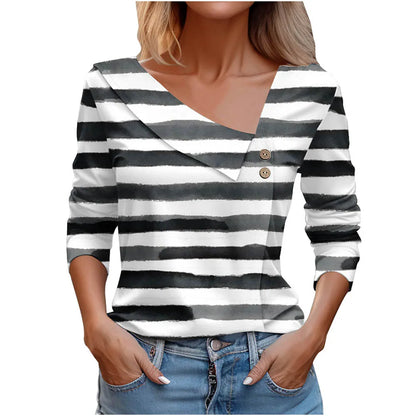 T Shirt For Women Fashion Long Sleeve Top White Floral Print Shirt