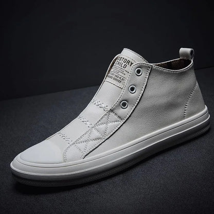 Genuine Leather Shoes Men High top Fashion Sneakers Flat Brand Black White Shoes