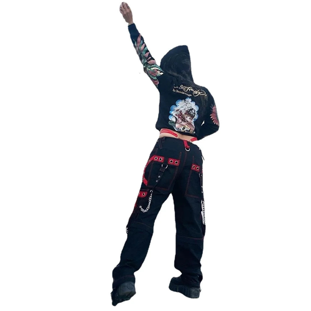 Women Gothic Punk Pants Hip Hop Harajuku Baggy Y2k Cargo Pants Casual Streetwear 90s Wide Leg Retro Low Waist  Women Trousers
