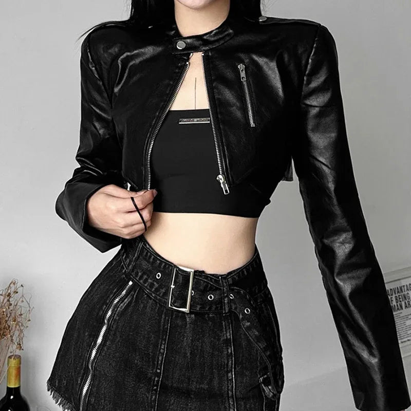 Rits Cyber Gothic Y 2K Crop Jacks Grunge Punk Stijl Faux