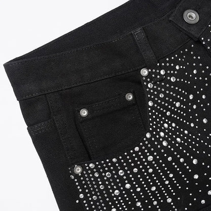 Streetwear Sequin Denim Shorts Y2K Raw Hip Hop Retro Baggy Shorts Low Rise Over The Knee Pants Casual Shorts