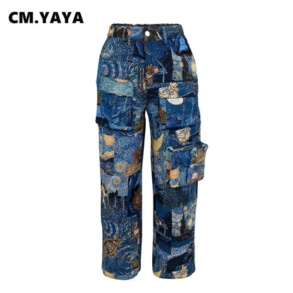 3D Print Wide Leg Cargo Active Hip Hop Straight Sweatpants Trousers
