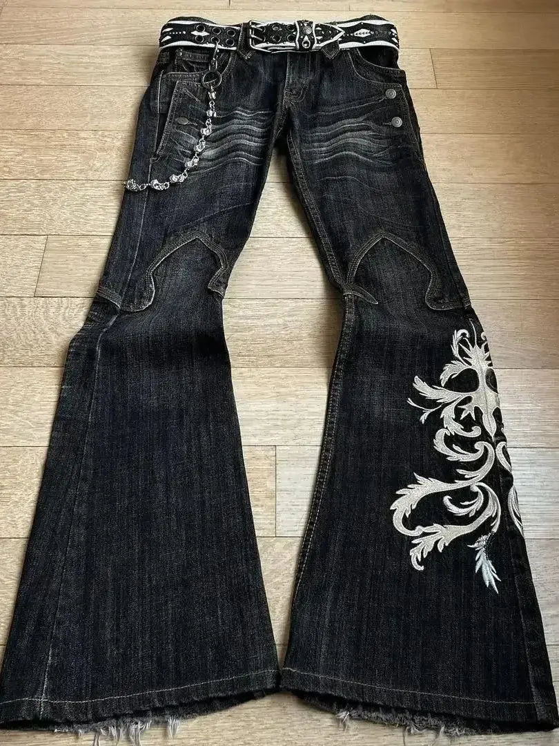 Women's Y2K Gothic Black Streetwear High Waist Retro Wide Leg Pants with Rivets Casual Trousers American Fashion Harajuku Style