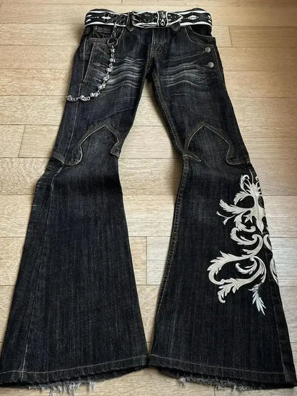 Women's Y2K Gothic Black Streetwear High Waist Retro Wide Leg Pants with Rivets Casual Trousers American Fashion Harajuku Style