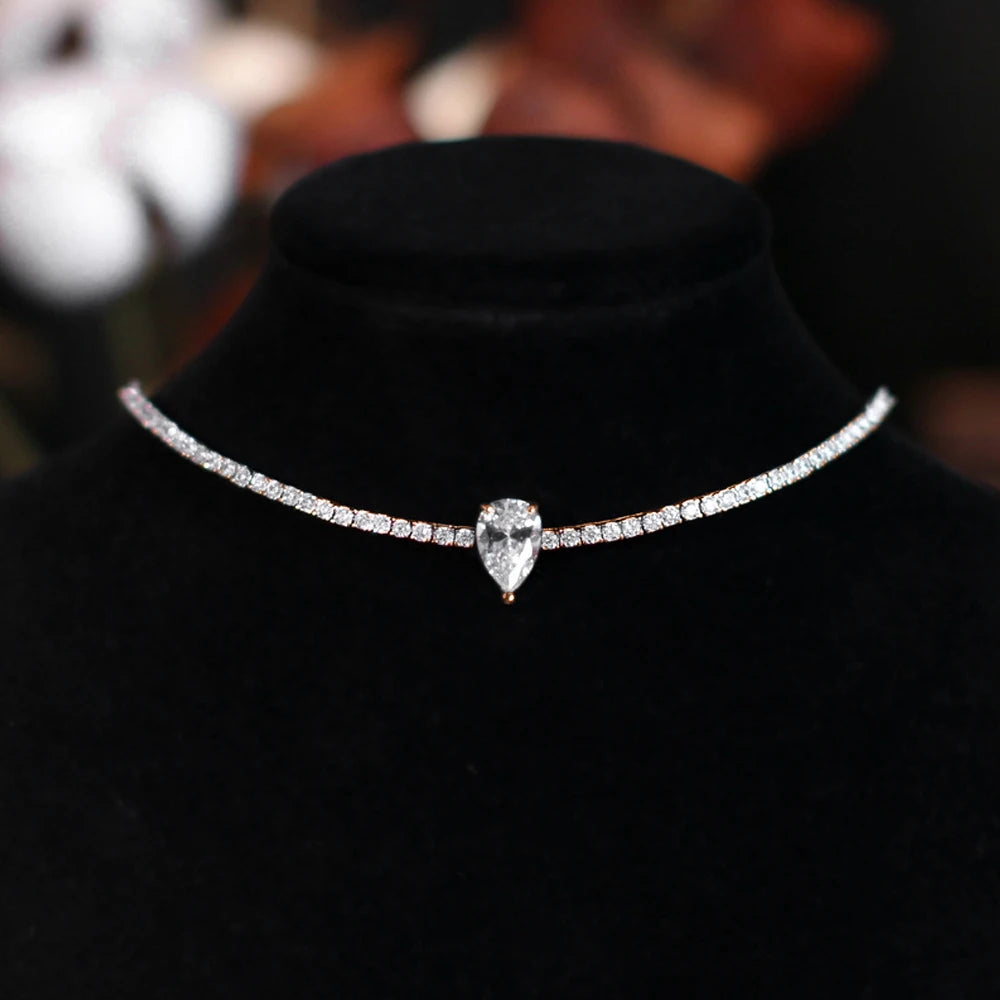 All Moissanite Tennis Necklace with Solitaire Waterdrop Diamond Riviera Necklace for Women 925 Sterling Silver Adjustable Choker