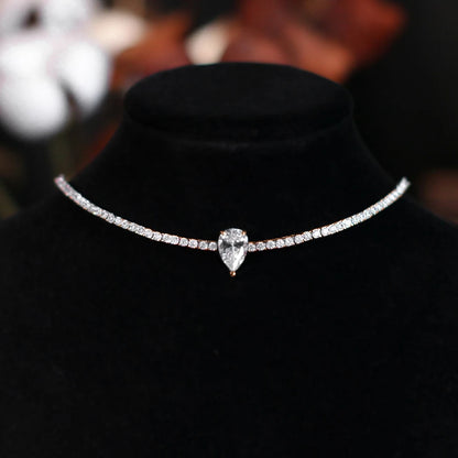 All Moissanite Tennis Necklace with Solitaire Waterdrop Diamond Riviera Necklace for Women 925 Sterling Silver Adjustable Choker