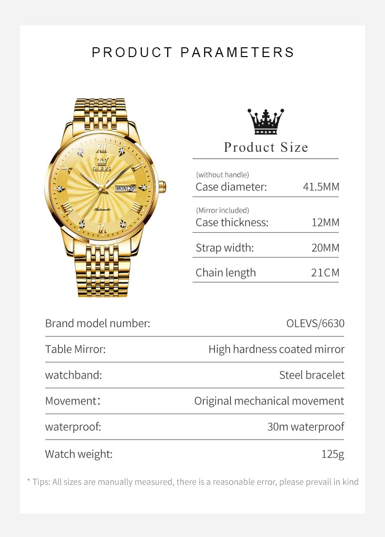 Automatic Mechanical Men Watch Threaded Dial Waterproof Stainless Steel Strap Classic Men's Watches Luxury