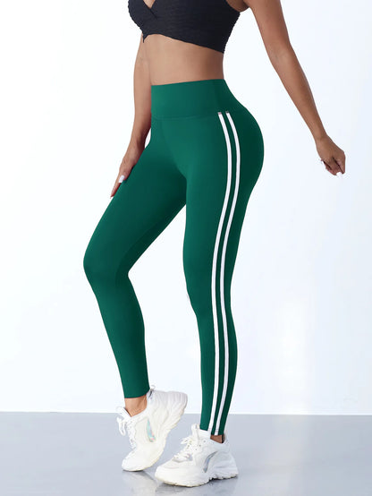 One Piece Casual Sports Side Stripe Pants High Waist 4 Way Stretch Breathable Running Workout Yoga Leggings