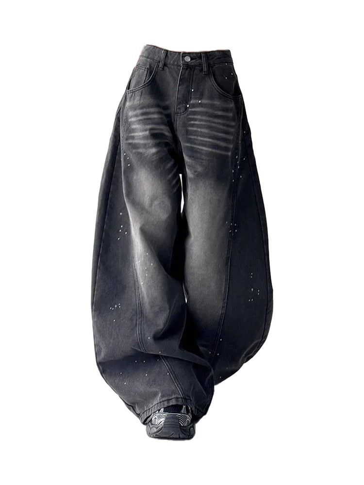 Women's Black Gothic Jeans Cargo Baggy Trousers Y2K American Harajuku High Street 2000S Aesthetic Wide Leg Jeans Pants 2025 New