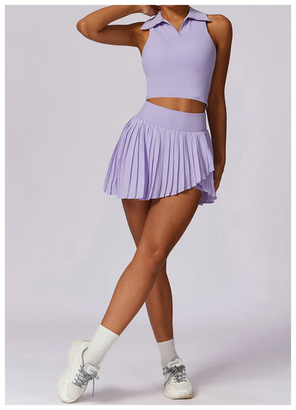 2 Pieces Sports Set for Women Yoga Suit Sportswear Fitness Top Sports Short Skirt Gym Push Up Workout