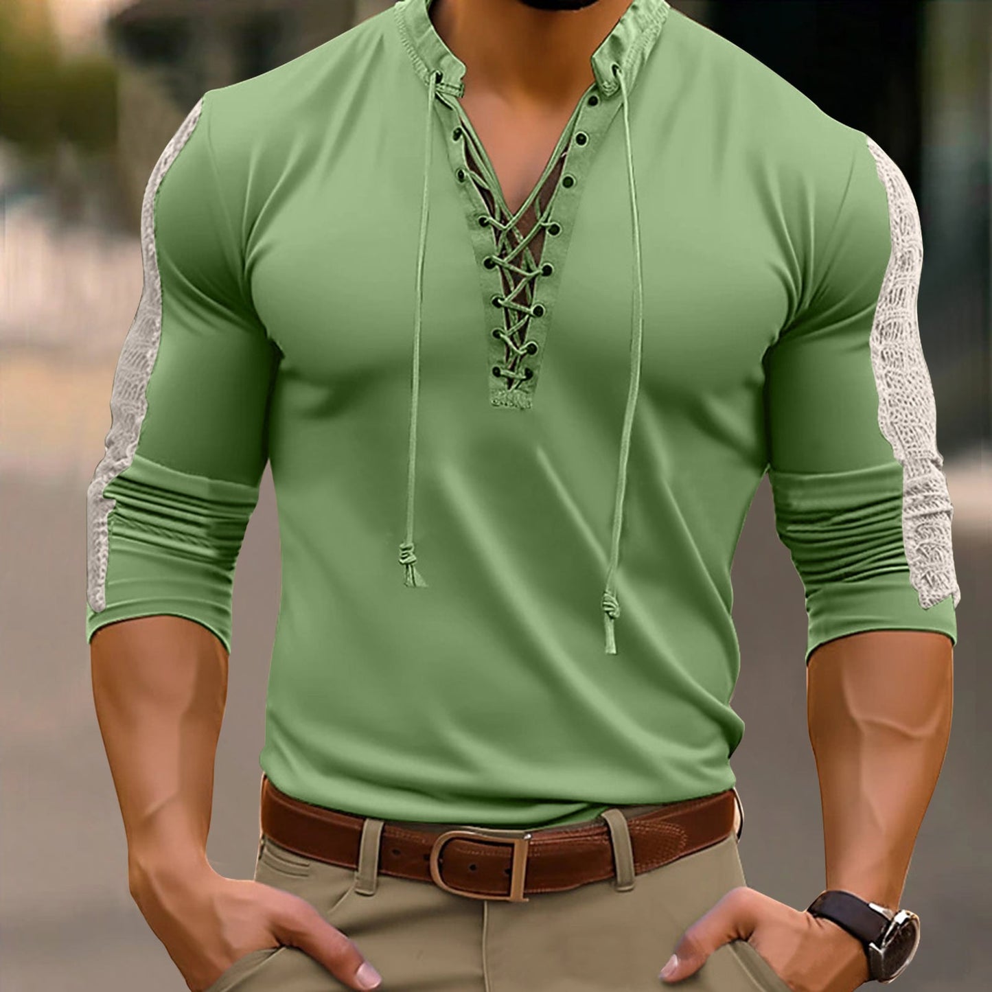 Mens Simple Leisure Button Pullover Long Sleeved T Shirt Casual