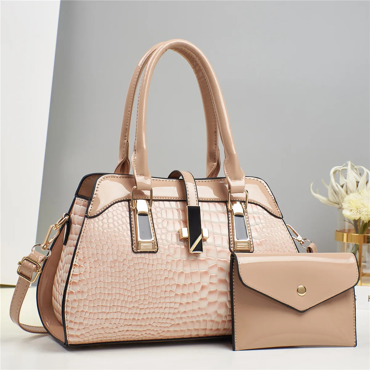 Luxury Brand Crocodile Women Tote Bag Bright Leather Women Handbag Purse