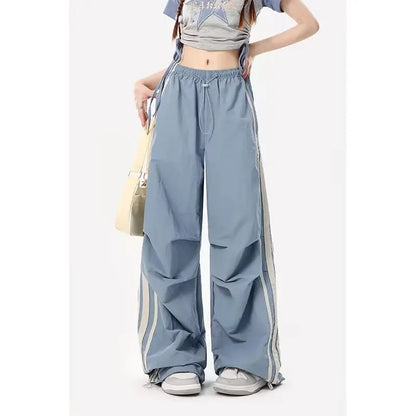 Women Blue Striped Pants Baggy Harajuku Sweatpants Aesthetic Oversize Parachute Pants Y2k 2000s Vintage Fashion Trousers Clothes
