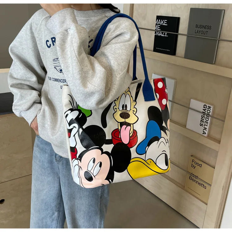 DisneyCartoon Mickey Fashion Versatile Large Capacity Canvas Shoulder Bag Women's Casual Versatile Tote Bag
