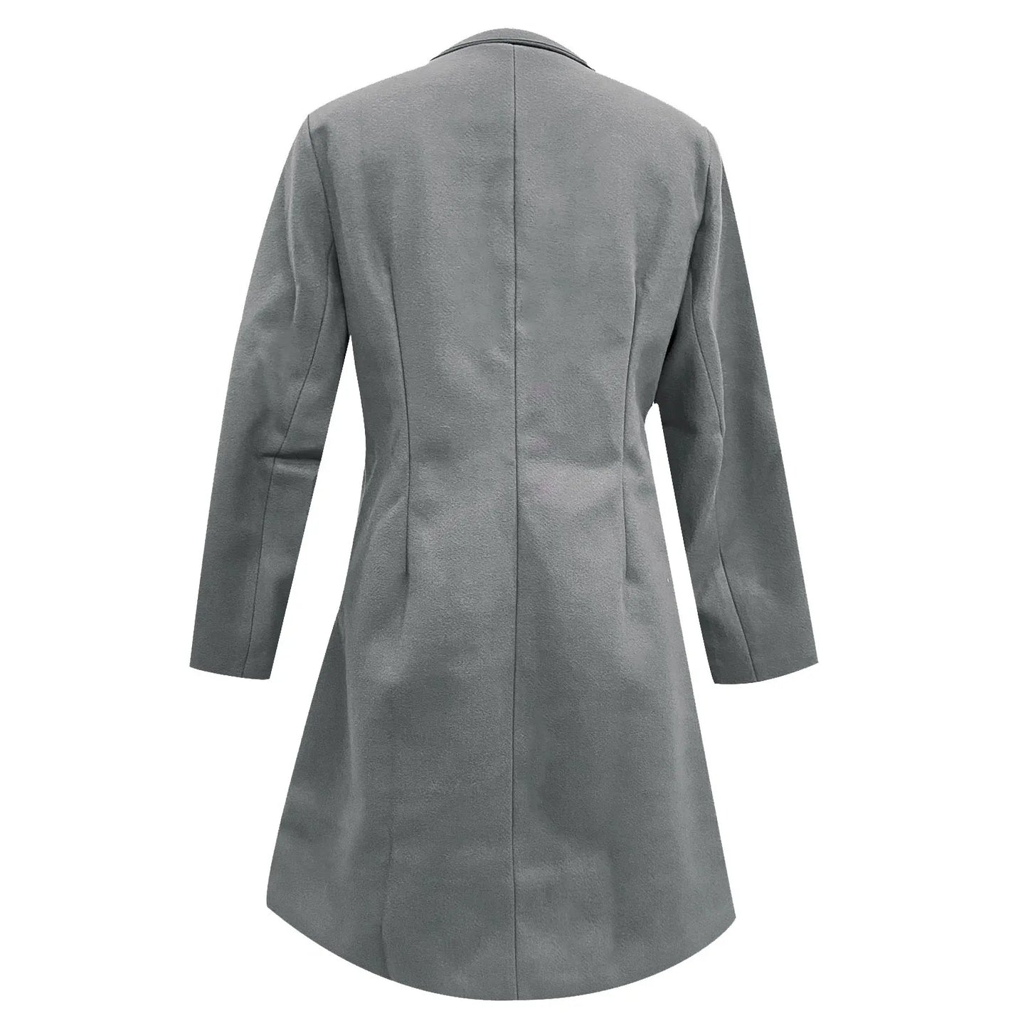 Womens Lapel Trench Coat Winter Wool Blend Mid Long Outwear Fleece Jacket Solid Color Elegant
