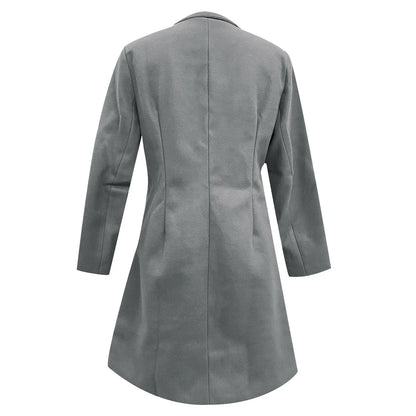 Womens Lapel Trench Coat Winter Wool Blend Mid Long Outwear Fleece Jacket Solid Color Elegant