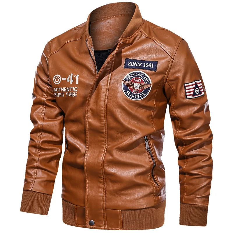 Men's Motorcycle Suit Leather jacket Color collar pilot casual PU leather jacket