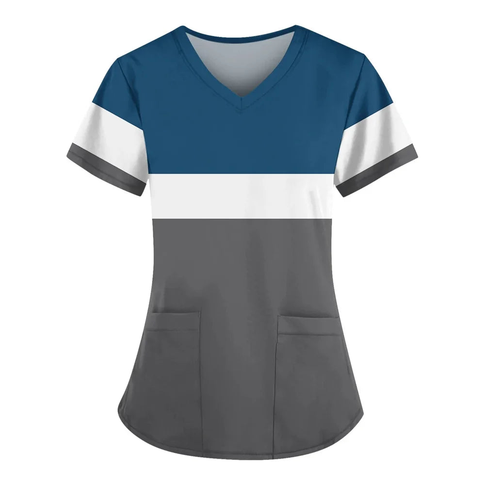 Scrubs for Women Trendy Medical Nursing Workwear Summer Short Sleeve V Neck Uniforms Cute Casual Scrub Tops with Pockets 2025
